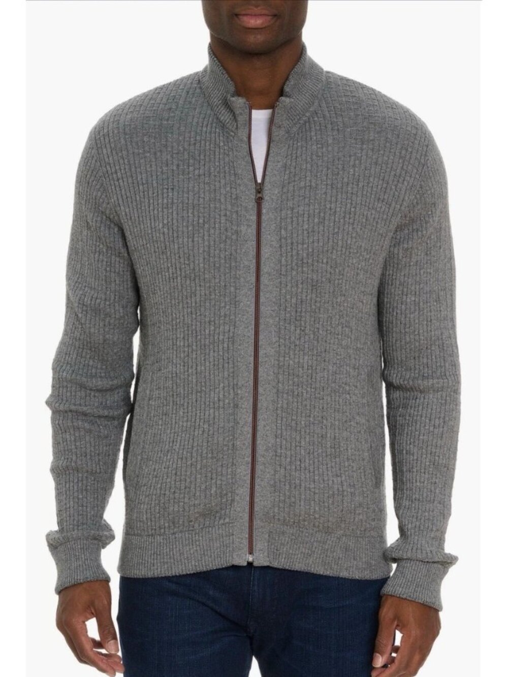Robert Graham Mens Gray Full-Zip Textured Cotton Sweater Small warm fall winter